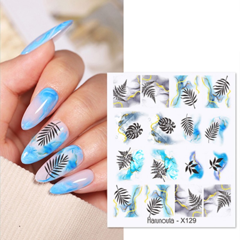 Stickers Feuilles Marbrés Bleu X129