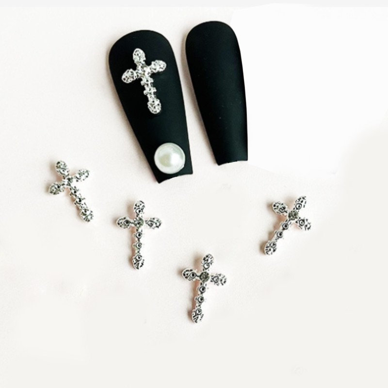 Bijoux 3D Croix Argentée Strass