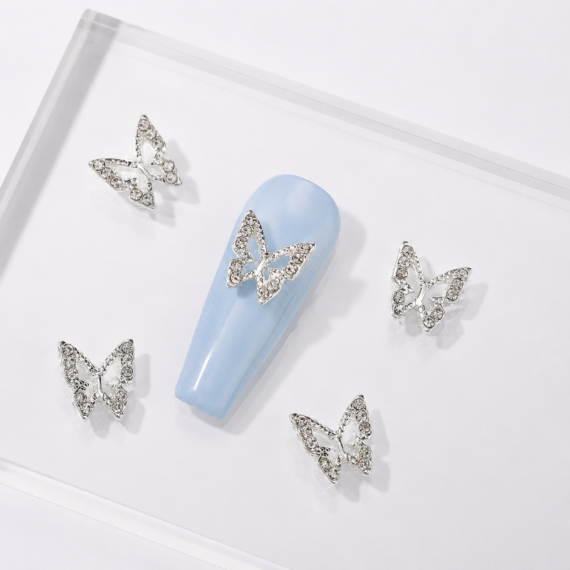 Bijoux 3D Papillon Strass Argenté