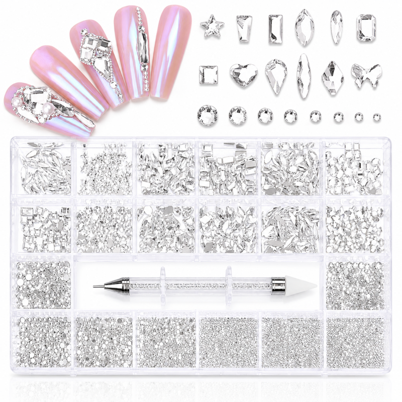 Box mit Luxus Silber Diamanten mit Wax Rhinestone Picker