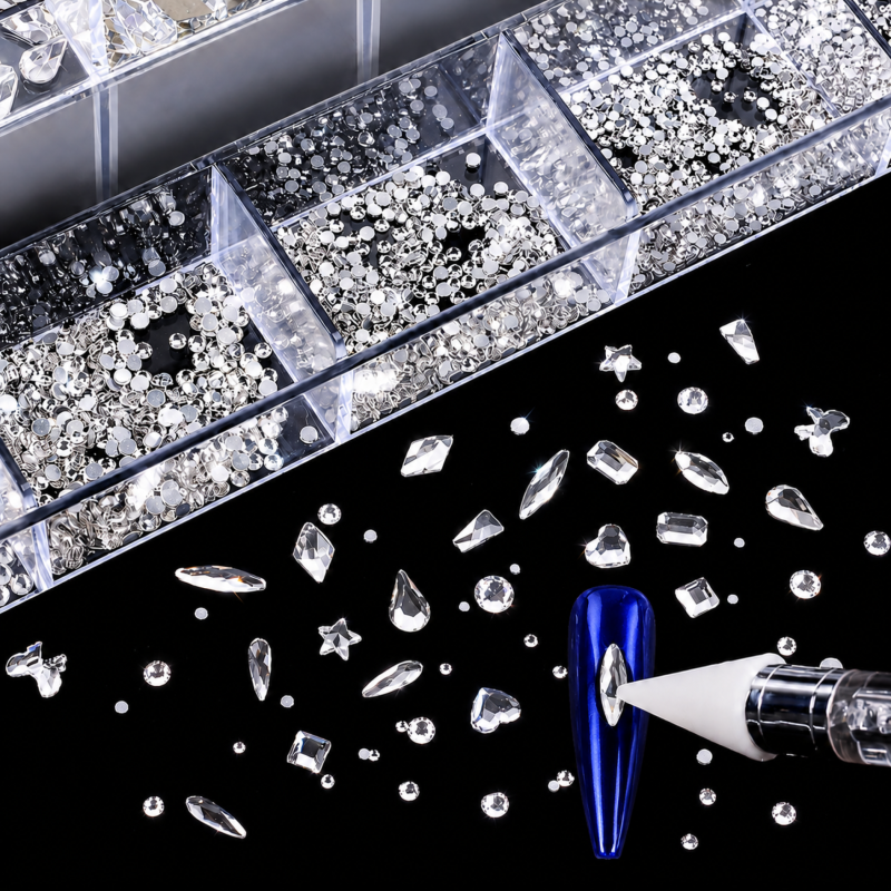 Box mit Luxus Silber Diamanten mit Wax Rhinestone Picker