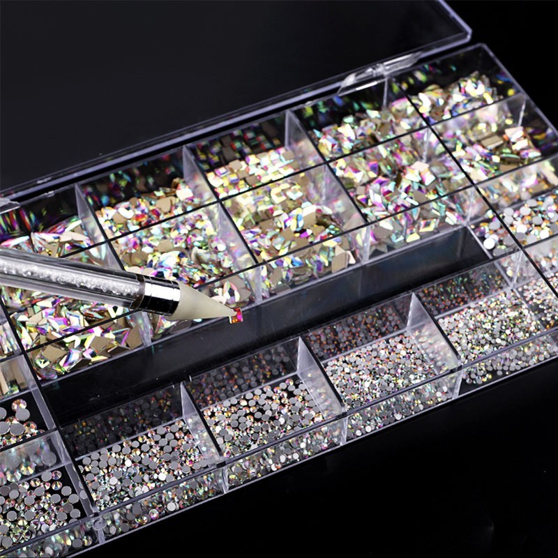 Boîte de luxe diamants irisés avec wax rhinestone picker