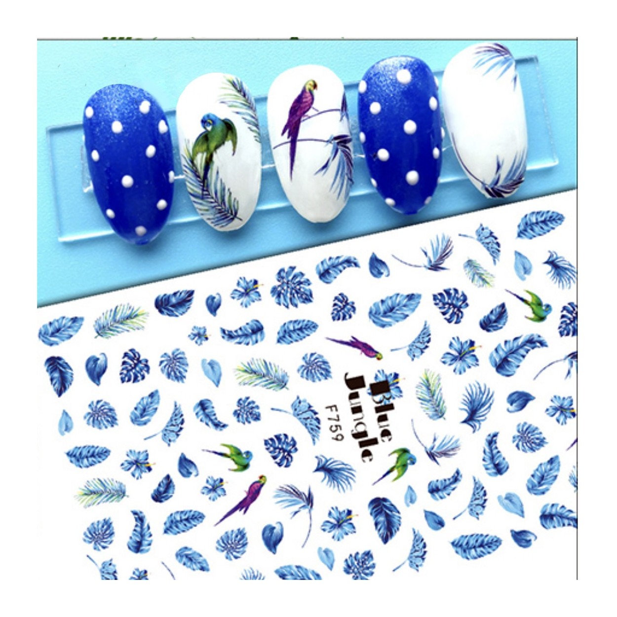Stickers Papagei mit blauen Blättern F759