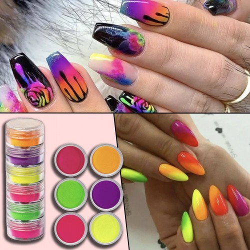 Set mit 6 Fluopigmenten für Nägel
