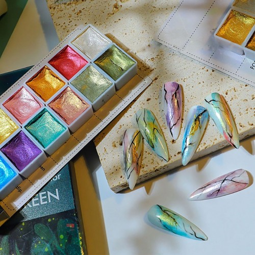 Set de 12 pigments solides aquarelle pour ongles