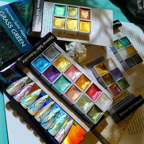 Set de 12 pigments solides aquarelle pour ongles