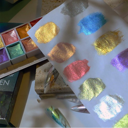 Set de 12 pigments solides aquarelle pour ongles